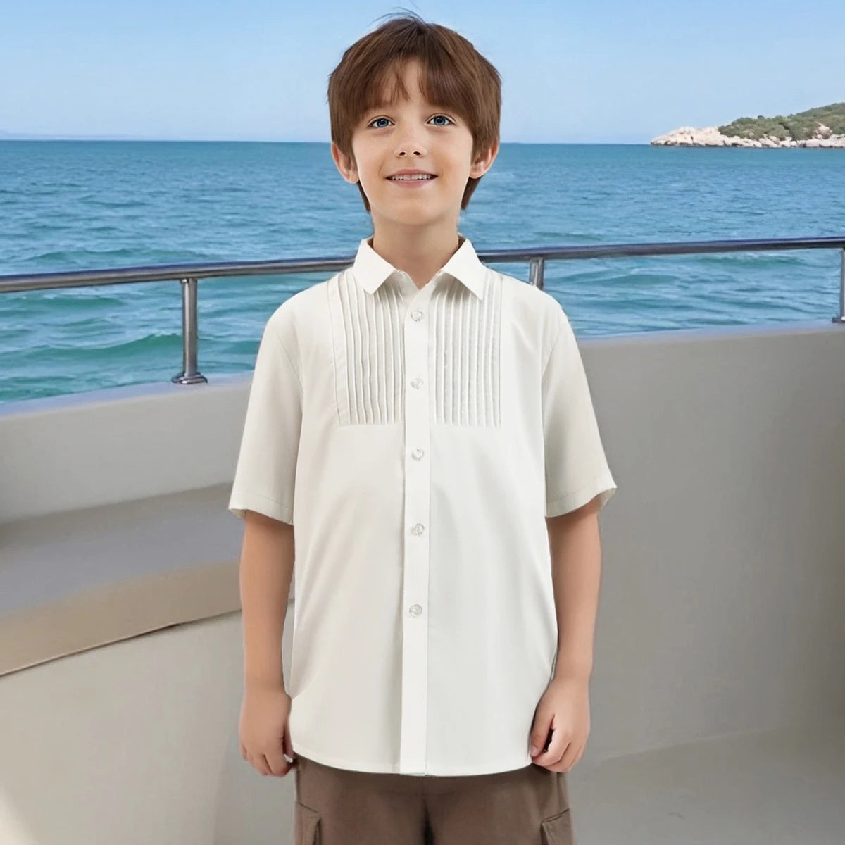 White Shirt Boy Dress Shirts Toddler Easter Church Oxford Clothes Kids Birthday Wedding School Gift Photograph Summer Clothing