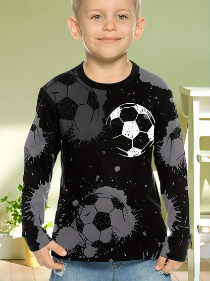 Children's Clothing Boys Tshirt Long Sleeve Stylish Soccer Printed Kids Spring Fall Clothes Casual Round Neck Girl Clothes Tops