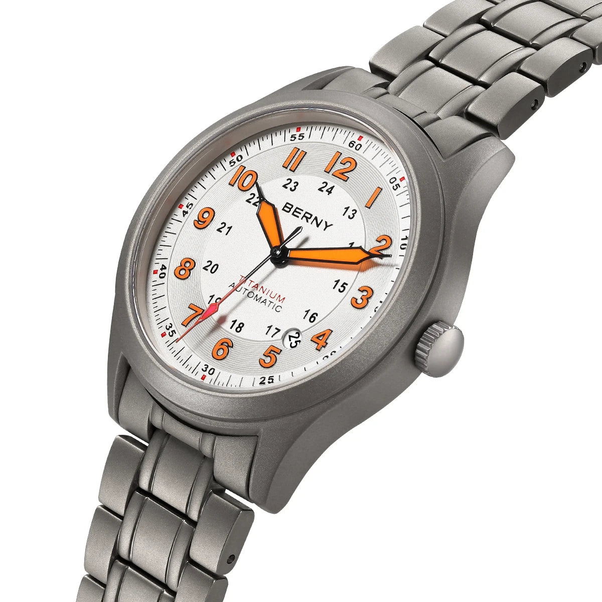 BERNY Automatic Full Titanium Watches for Men Sapphire Super Luminous Mechanical Field Pilot Watch Date 10ATM Sports Easy Read
