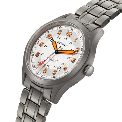 BERNY Automatic Full Titanium Watches for Men Sapphire Super Luminous Mechanical Field Pilot Watch Date 10ATM Sports Easy Read