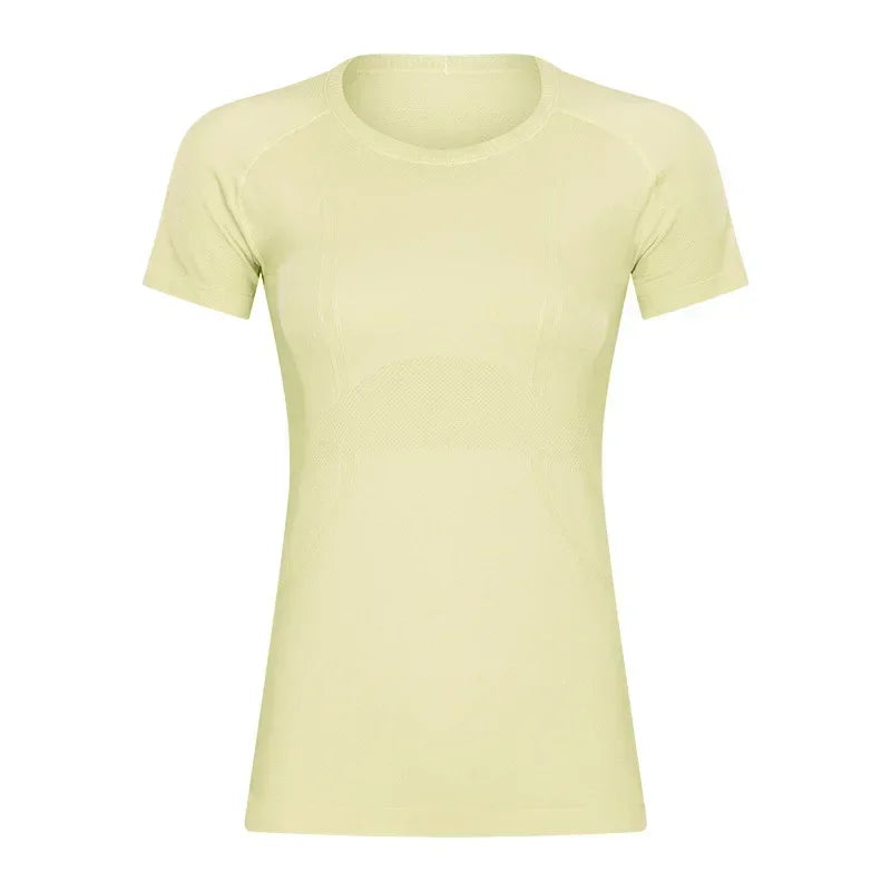 Lemon Slim Fit Workout Tops For Women Short Sleeve T-shirt Athletic Performance Gym Wear Fitness Yoga Shirts with Mesh Fabric