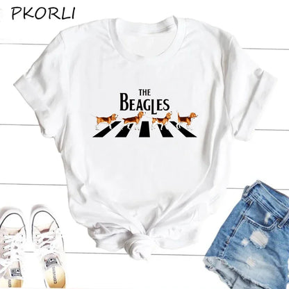 The Beagles T-shirt Woman Funny Dog Lover T Shirt Cotton Casual Short Sleeve Animal Graphic T Shirts Girls Women's Tee Shirts