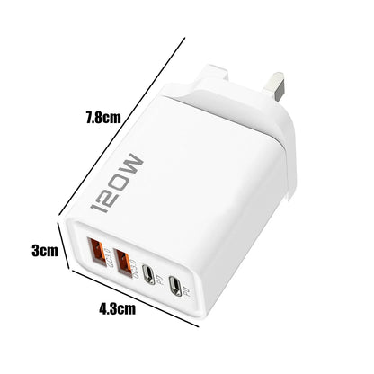 PD 120W 4 Ports USB C Charger Quick Charge 3.0 Type C USB Phone Chargers Fast Charging Adapter for Samsung IPhone Xiaomi Huawei
