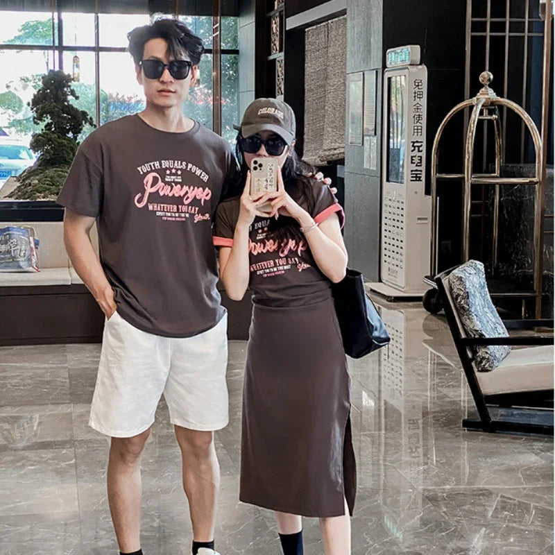 Parent-child Matching Clothing for All The Family Fashion Clothes Korean Style Mom Daughter Dress Dad Son T Shirts Baby Bodysuit