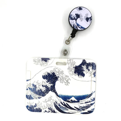 Art Painting Kanagawa Hokusai Waves Cute Card Cover Clip Lanyard Retractable Student Nurse Badge Badge Holder accessories