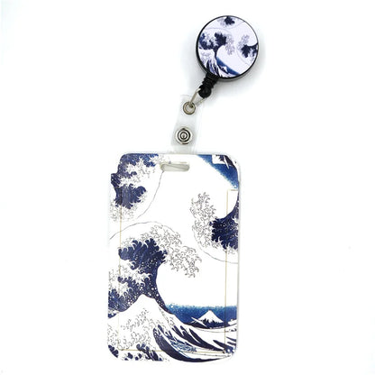 Art Painting Kanagawa Hokusai Waves Cute Card Cover Clip Lanyard Retractable Student Nurse Badge Badge Holder accessories