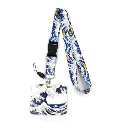 Art Painting Kanagawa Hokusai Waves Cute Card Cover Clip Lanyard Retractable Student Nurse Badge Badge Holder accessories